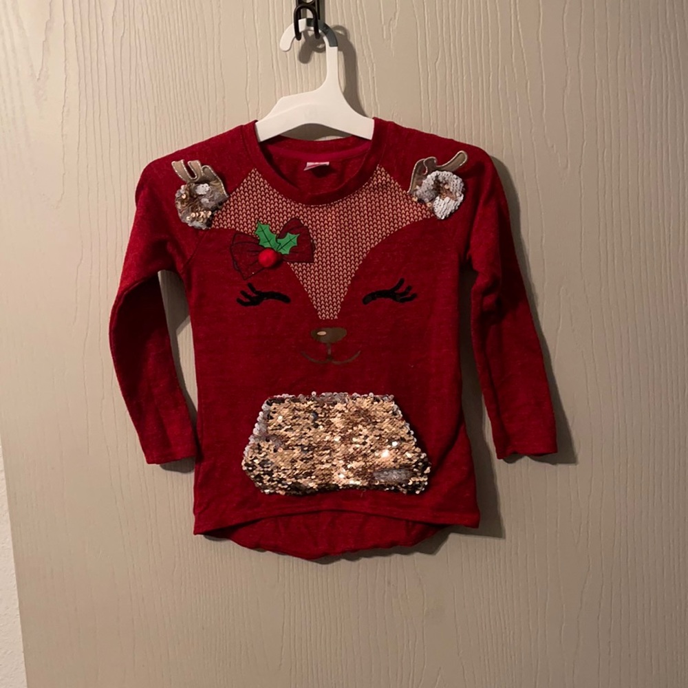 Christmas Reindeer Sweater With Gold & White Flipable Sequin Plus Antlers